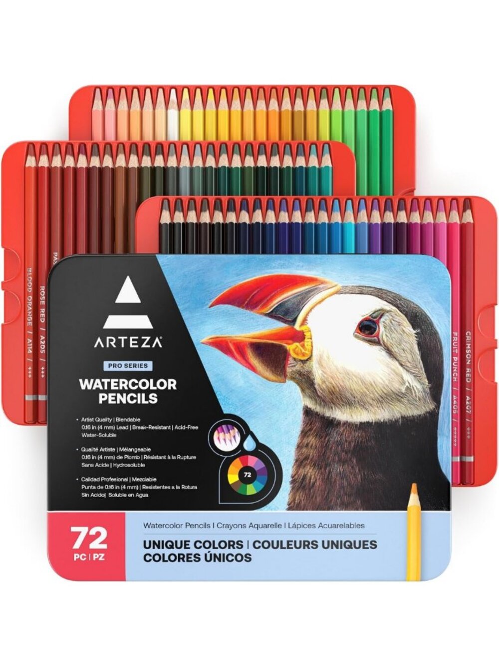 Vibrant Watercolor Pencils Set of 72 - Water-Soluble Drawing Tools for Artists